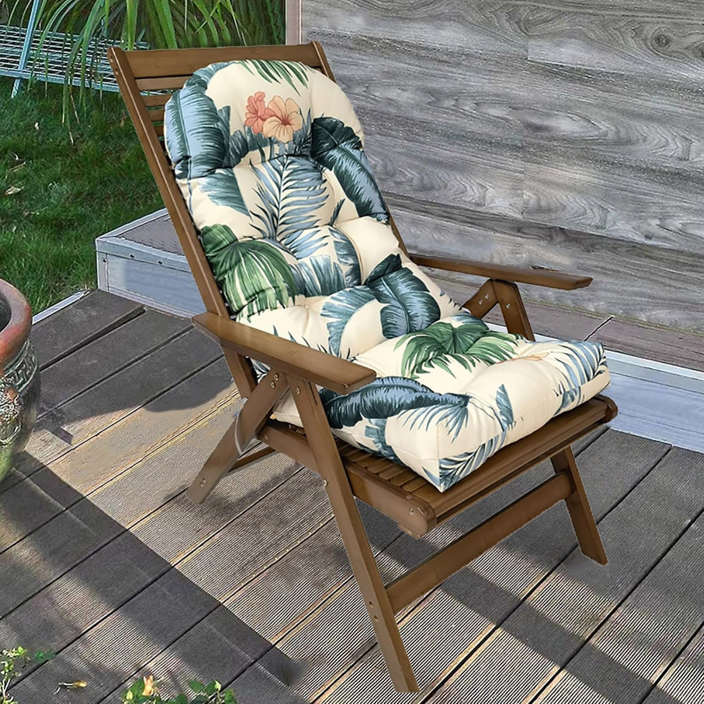 COGINQUS Indoor/Outdoor Rocking Chair Cushion Waterproof 43.3×19.7in-All Weather Patio&High Back Chair Cushions with Ties,Thicken Outdoor Garden Furniture Chair Pads Replacement (Hawaiian)