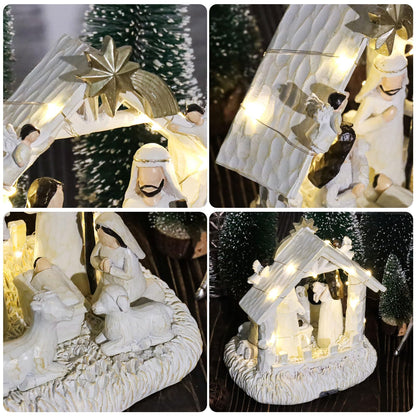 EBINGMIMA Nativity Set with LED Lights, Nativity Scene with Manger, Christmas Nativity Sets & Figures for Table Decoration