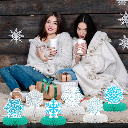 KSKSPE Winter Snow Theme Party Decorations, 9 PCS Honeycomb Centerpieces for Tables, 3D Winter Snow Theme Party Decor Supplies, Boys & Girls