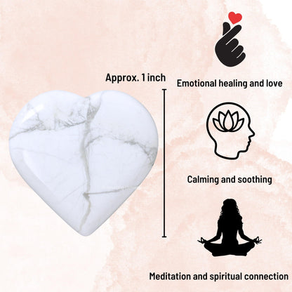 Amazing Gemstone Howlite Stone Heart - Pack of 2 Crystal Heart Stones Rocks - Corazones De Piedra Crystals and Healing Stones Heart Shaped Crystal - Stocking Stuffers Gifts