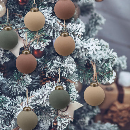 15 Pcs Neutral Matte Christmas Ball Ornaments 2.36'' Textured Rustic Boho Brown Taupe Pine Green Xmas Ball Ornaments Modern Christmas Decor Shatterproof Hanging Tree Decor for Home Indoor