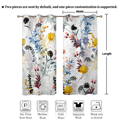 Renaiss Botanical Plants Blackout Curtains, Wild Flowers Plants Print Thermal Insulated Bedroom Window Curtains, Boho Floral Window Drapes for Living Room, 84" L x 42" W 2 Panel Set