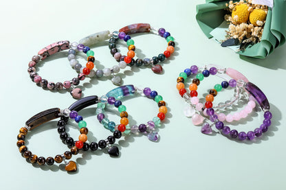Jovivi 7 Chakra Bracelets for Women Men Natural Chakra Gemstones 8mm Round Beads Fluorite Crystal Heart Bracelet Reiki Healing Stones Energy Stretch Bracelet Jewelry Gifts