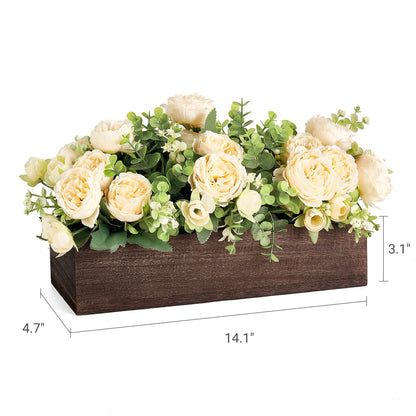 Dahey Centerpiece Table Decorations for Dining Room Farmhouse Table Centerpieces Decor Wood Tray with 3 Artificial Flowers and 2 Eucalyptus for Living Room Kitchen Table, 14.1" x 4.7" x 3.1"