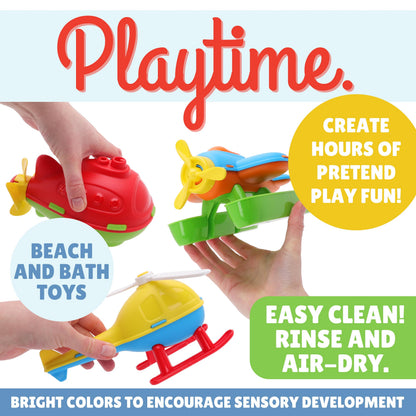 Toyland® Pack of 3 Floating Water, Bathtub, and Pool Toys for Kids 18 Months Plus - Helicopter, Submarine & Seaplane
