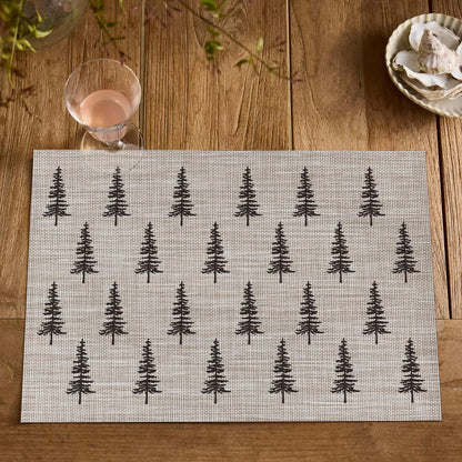 Artoid Mode Xmas Tree Christmas Vinyl Placemats Set of 4, 12x18 Inch Wipeable Winter PVC Woven Table Mats for Party Kitchen Dining Decor