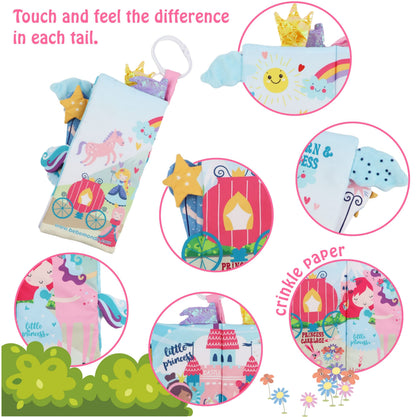 bebe mondo Unicorn Baby Books 0-6 Months Toys 6 to 12 Months, Touch Feel Cloth Crinkle Books for Babies,Infants, Soft Sensory Stroller Toys, Easter Baby Gifts Shower Items, Chweing Book (Princess)