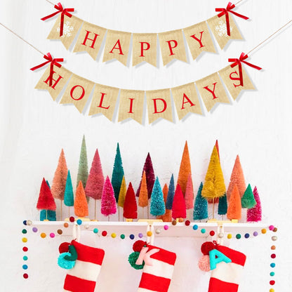 VILIFEVER Happy Holidays Banner Burlap, Christmas Decorations for Home Office, Christmas Banner for Fireplace Mantel Indoor Outdoor Decor, Happy Holidays Sign Xmas Party Supplies