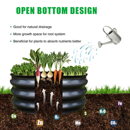 GrowHaus 2x2x1FT Galvanized Raised Garden Bed, Planter Boxes Outdoor Round Metal Garden Beds for Planting Vegetables Flowers Herbs 2 Pack Dark Gray