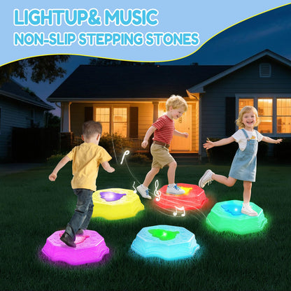 ABVSAB Stepping Stones for Kids with Light & Music,Toddler Sensory Toy for Obstacle Course Coordination，4 Year Old Girl Birthday Easter Gifts for Kids Boys Girls 3+