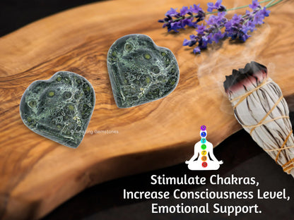 Amazing Gemstone Kambaba Jasper Crystal Heart Palm Stone - Pocket Massage Worry Stone for Natural Body Chakra Balancing, Reiki Healing and Crystal Grid