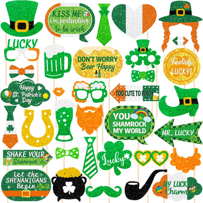 St. Patrick's Day Decorations Photo Props Saint Patricks Day Party Photo Booth Props Kit Lucky Day Friendship Themed Party Decor St. Patty Birthday Party Decoration Supplies 35 Pieces