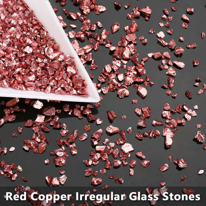 Irregular Crushed Glass Chips Sprinkles, 100g Metallic Chunky Glitter Stones for Nail Art, Resin Mold Filler, DIY Crafts, Vase Filler, Jewelry Making (Red Copper)