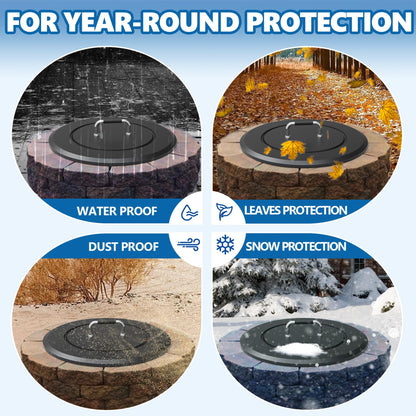 SafBbcue Fire Pit Lid Round 28.5" for Patio Outdoor Firepit, Metal Fire Pits Cover Round for Firepit Accessory, Firepits Metal Lid with Handle, Outdoor Bonfire Accessories, All-Season Protective