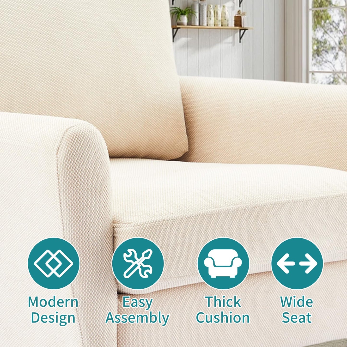 OLIXIS Comfy Accent Chair for Living Room Bedroom and Waiting Room, Upholstered Mid-Century Reading Chair with Pillow and Solid Wood Legs, Wide Singe Modern Lounge Sofa (Beige)