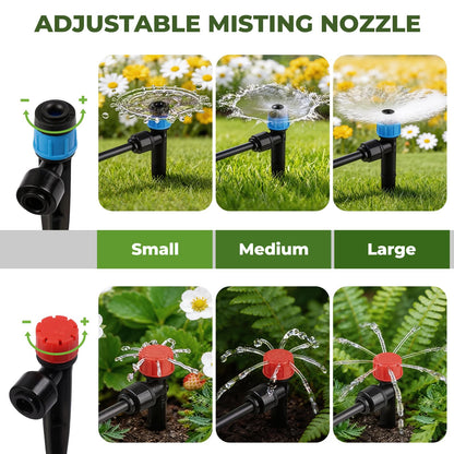 100FT Drip Irrigation System Kit, Quick Connect Garden Watering System, Easy Install Drip Irrigation Kit with 1/2" & 1/4" Tubing, Adjustable Emitters for Garden, Raised Beds, Greenhouse