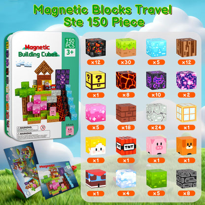 iLacven Magnetic Blocks Travel Magnetic Building Blocks Cubes - 150 PCS Tin Box Magnet Toys Set STEM Educational for Kids Ages 4-8 6-8 8-12 Year Old Boys Girls Gifts Birthday Christmas
