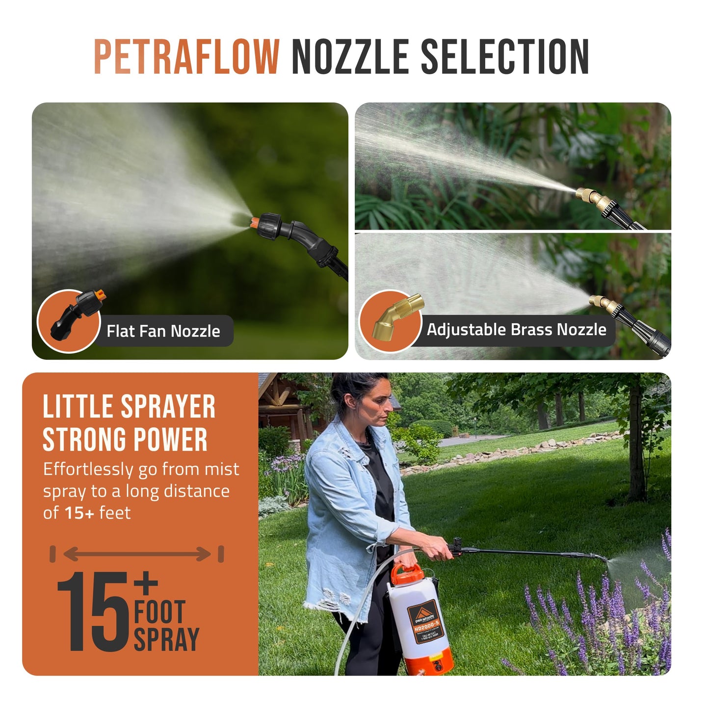 PetraTools Battery Powered Sprayer 2 Gallon - HD2000-S - Heavy Duty Electric Sprayer for Lawn and Garden Weed/Pest Control, Watering - with Battery, Charger & 2 Nozzles (2 Gallon)