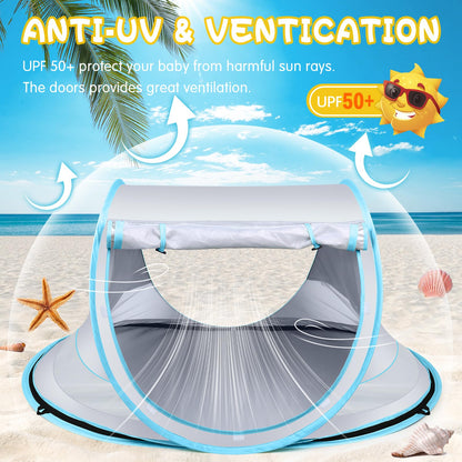 Baby Beach Tent,Large Pop Up Sun Shade,Portable Baby Travel/Play Tent with Mosquito Net,Indoor,UPF 50+ UV Protection Sun Shelters
