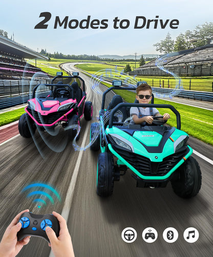 ELEMARA 2 Seater XL Ride on Toy for Big Kids,12V 10AH 4WD Ride on Car，Electric Vehicle Up to 4.5 MPH w/Remote Control, Bluetooth Music, LED Lights，3 Speeds for Boys Girls Gift，Green