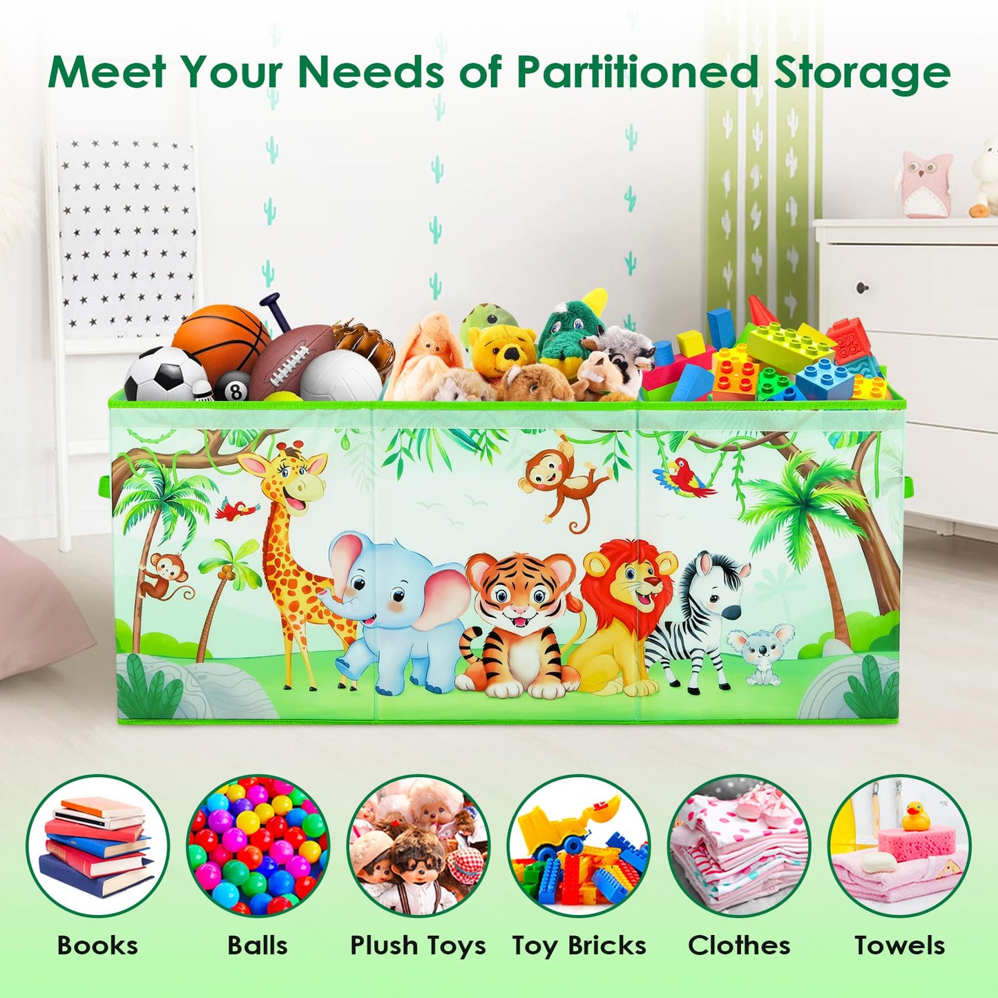 Large Toy Box Chest Organizer with Flip Lid for Kids, Collapsible Oxford Toy Storage Box with Handles for Boys Girls, Sturdy Waterproof Storage Organizer for Bedroom Playroom Nursery, 37.7×12.5×15.7''