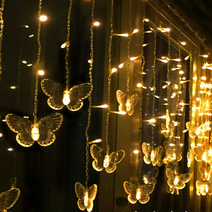 Decorman Butterfly Curtain Lights, 13ft 96 LED USB Window Fairy Lights 16 Butterflies 8 Modes Firefly Twinkle Timer String Lights with Remote for Room Bedroom Wall Ceiling Party Wedding Christmas