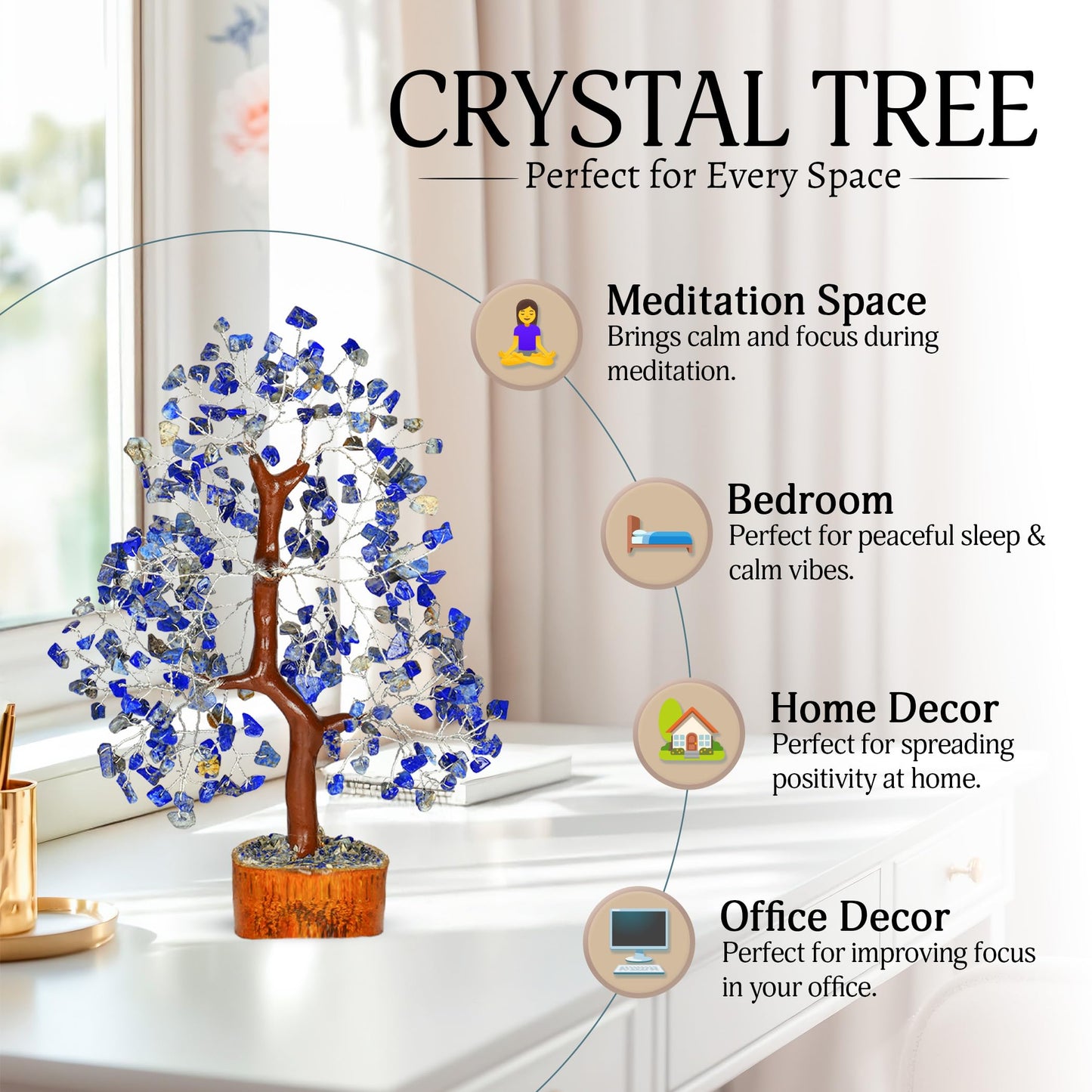 YATSKIA Lapis Lazuli Crystal - Crystal Tree - Feng Shui Decor - Tree of Life - Meditation Accessories - Desk Decorations, Spirtual Things, Good Luck Gifts