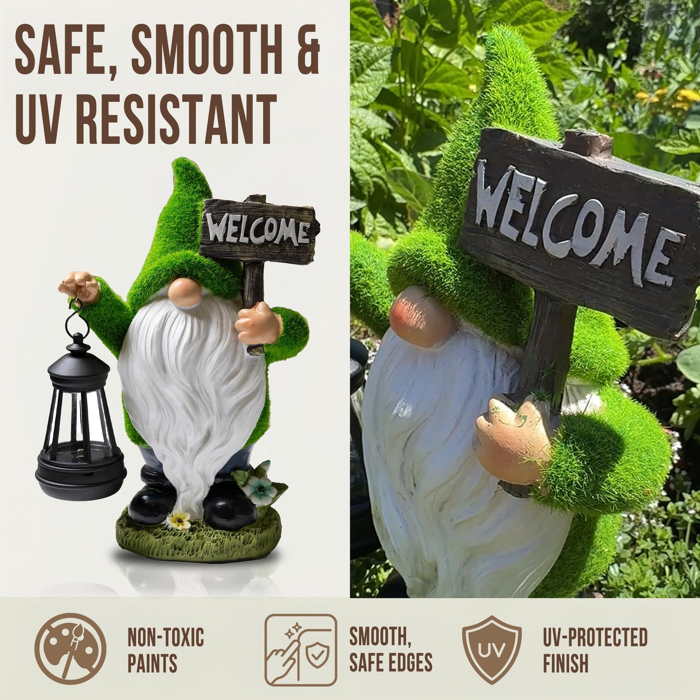 IMPECCABLE GOODS Garden Gnomes Outdoor with LED Solar Light - 11’’ Spring Season Gnome - Funny Decorations, Ornaments - Home, Yard, Patio, Solar Lantern Garden Statues - Housewarming, Birthday