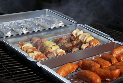 Yukon Glory BBQ Vegetable Grill Basket Set, Stainless Steel, 3 Baskets with Drip Tray & Removable Handle for Fish, Shrimp & Veggies