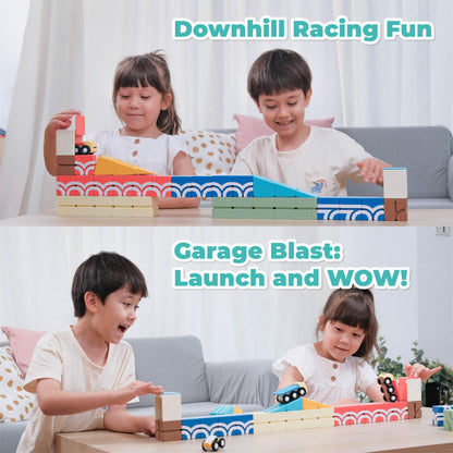 QBI STEM All-in-1 Toy Set with 6 Cars & 3D Tracks | Open Ended Educational Sensory Magnet Cubes | Montessori Toys, Magnetic Building Blocks for Boys & Girls (82 Pieces)