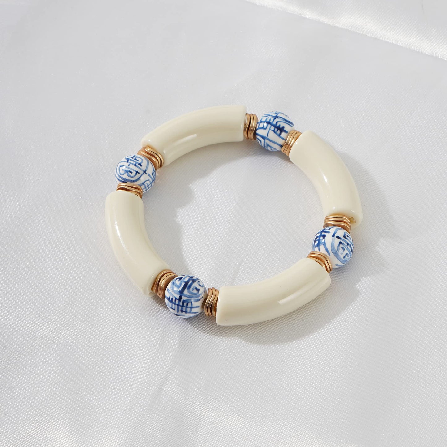Sajidos Bamboo Tube Bangle Bracelets for Women Stacking Chunky Colorful Acrylic Beads Stretch Bracelets Friendship Summer Beach Bracelet Jewelry (A-Ivory)