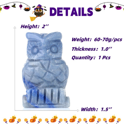 YATOJUZI Blue Aventurine Owl Crystal Decors Natural Crystals Stones Polished Hand-Carved Sculpture Statue Figurines Cute Animal Pocket Gemstone Reiki Energy Gifts Home Room Office Desk Decoration 2”
