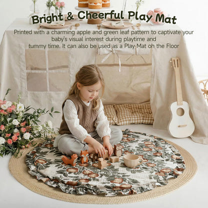 Baby Play Gym Play Mat, Infant Activity Center with 5 Sensory Toys 0–18 Months Developmental Tummy Time Mat, Baby Gym & Activity Mat Apple-Leaf Printed for Newborn Shower Gift Baby Essentials