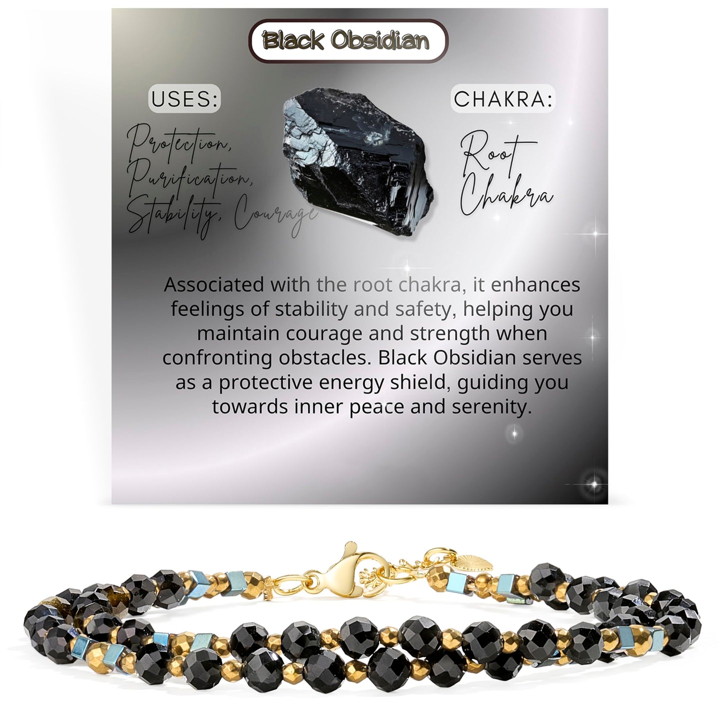 Farfume Black Obsidian - Protection & Purification - Crystal Beaded Bracelets, Chakra 4mm Natural Stone Beads Bracelets, Gemstone Spiritual Jewelry Gifts for Mother's Day