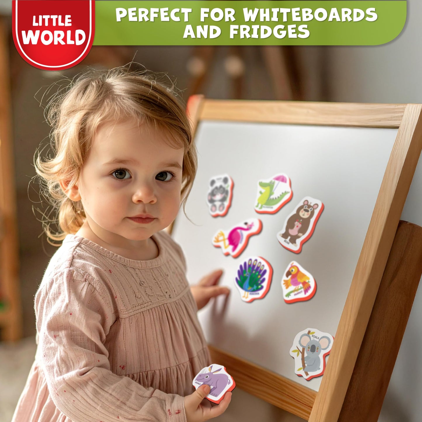 Little World Large Set of Safe and Durable Fridge Magnets for Toddlers 1-3 | Foam Refrigerator Magnets for Kids with Gift Box | Waterproof, Non-Toxic Zoo Magnetic Animals for Children and Babies 1+