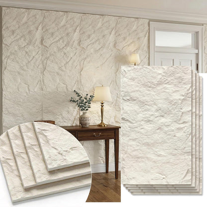 VooBang 4 Pack 3D Wall Panels, Lava Rock Molten Texture PU Wall Panels, 24"x48" Cover 32 Sq Ft Peel and Stick Wall Tiles, Accent Wall Decor for Interior Living Room Bedroom Hotel Office, White Marble