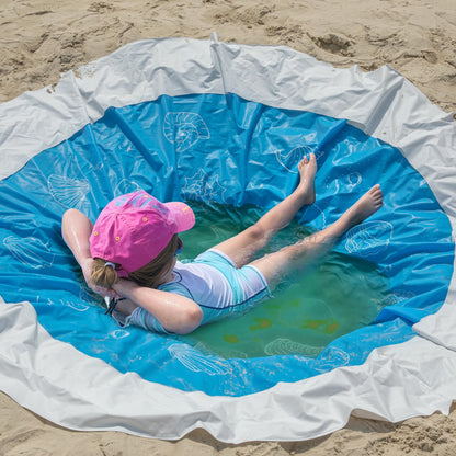 6.5 x 6.5 Feet Baby Beach Pool-Waterproof Kid Pool and Beach Blanket-2 in 1 PVC Toddler Paddling Pool for Infant Kids Boys and Girls