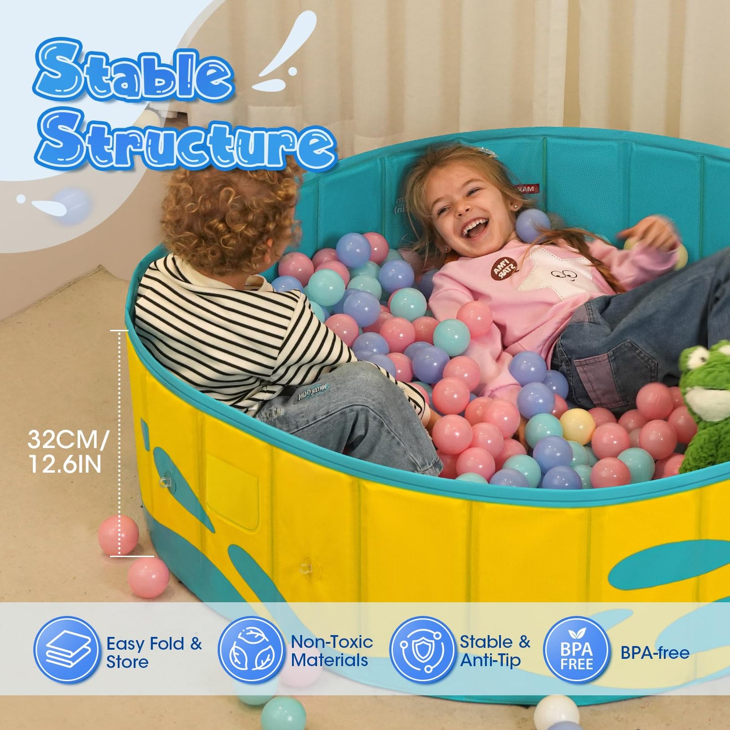 Peradix Paddling Pool for Kids and Pets, 48in Portable Baby Pool with Canopy Non Inflatable & UV Protection, Toddlers Ball Pit and Kiddie Splash Toys for Backyard Beach Tent Easy Pop Up Outdoor