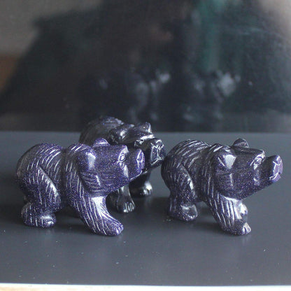 2'' Hand Carved Mixed Gemstone Crystal Bear Figurine Animal Carving (Blue Goldstone)