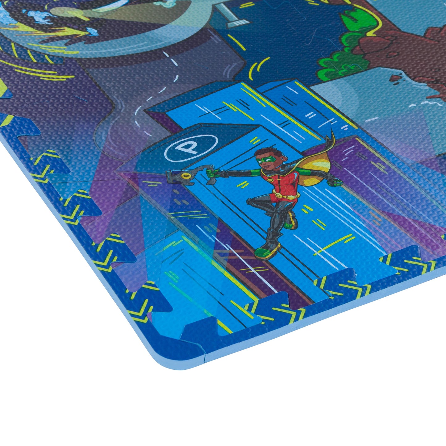 Batwheels EVA Foam Puzzle Mat - Soft, Non-Toxic Baby Play Mat for Tummy Time, Kids Preschool & Nursery - 16 Tiles, 12x12”, 24 Borders - Road Activity Gym Playmat for Boy & Girl Toddlers - KC Cubs