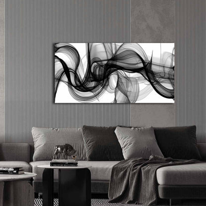 ENTANUB Abstract Wall Art for Bedroom, Black and White Canvas Wall Decor for Living Room, Smoke Picture Print, Size 40 x 20 Inches