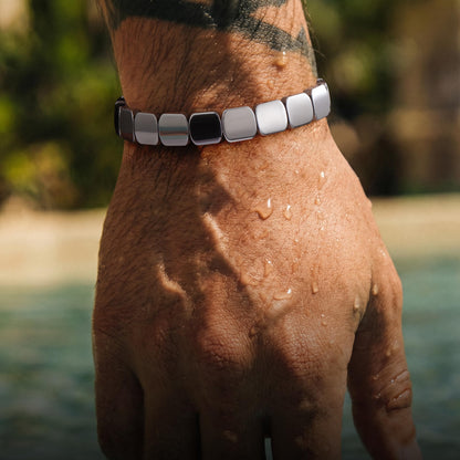 DONYUDE Square Hematite Bracelet Men Reignites Masculine Energy Strech Black Natural Hematite for Dad Husband Boyfriend Birthday Motivational Gift for Confidence Strength Crystal Jewelry