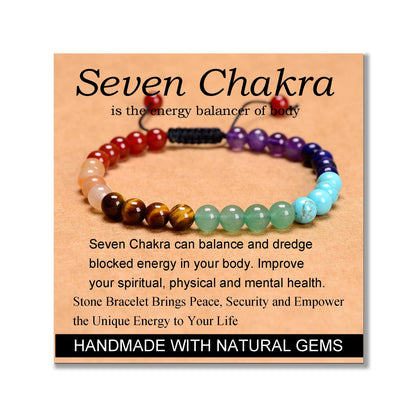 MASSIVE BEADS Seven Chakra Stones - Stone of Balance Energy - Handmade Yoga Adjustable Macrame Bracelet Natural Stone Crystal Healing Power Energy Gifts for Unisex Adult 6mm