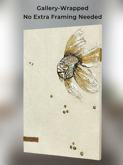 BrushEcho Large 24x36 Inch Hand-Painted 3D Textured Canvas Wall Art, Modern Abstract Animal Ocean Fish Oil Painting, Minimalist Neutral Wall Decor Ready to Hang for Living Room Home Office
