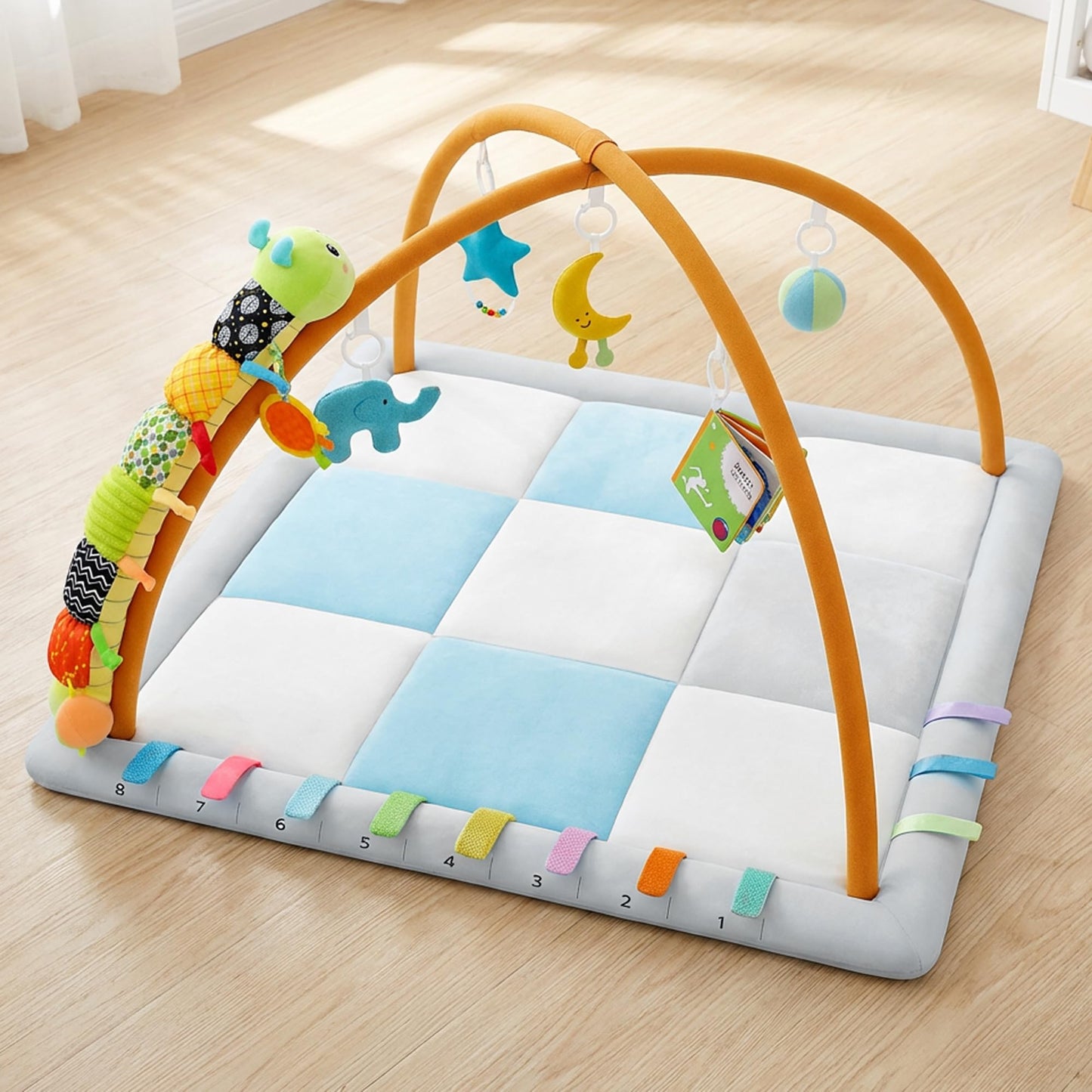 Kidmoze Baby Gym, with 5 Detachable Toys and Baby Sensory Toy Play Gym, Promote Motor Skills & Sensory Development Mat, Newborn Infant Baby Essentials Gift.