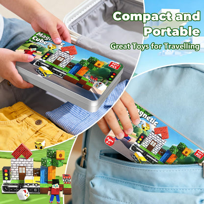 Magnetic Blocks with Magnet Box - 45PCS Magnet Blocks Travel Toys, Magnetic Building Cubes with Portable Storage Box, STEM Learning Set for Kids Ages 6+, Easter Birthday Gifts for Boys Girls