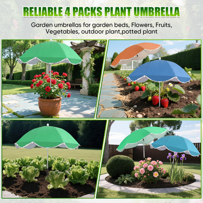 LCHUANG 4Pack Plant Umbrellas for Outdoor, 24inch Plant Shades for Outdoor with Durable 39.5'' High M-Shaped Plug for Stronger Wind Resistanc Flower, Potted, Garden Beds