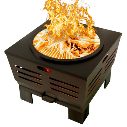 Fire Beauty Fire Pit with Stand,Smokeless Wood Burning Firepit with Ash Pan,Portable Outdoor Firepit with Cooking Grate & Poker For Camping,Backyard|L:23''xW:23''xH:19'',28.6lbs