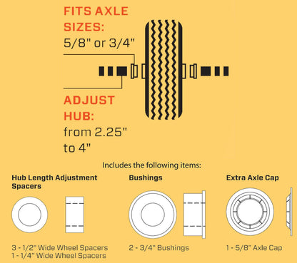 Universal Fit 4.10/3.50-4 Air Filled Hand Truck/Utility Tire, 5/8" Bearings,2.25" Offset to 4" Hub, Adapter Kit Included