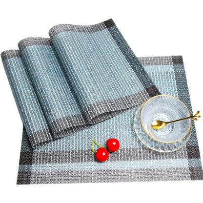 Niviy Blue Grey Ethnic Boho Placemats Set of 4, 12x18 Inch Linen Burlap Washable Durable Art Table Mats for Holiday Party Kitchen Dining Room Decoration